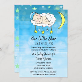 Invitación Bebé pequeño dulce Estrellas azules y lunas chicos