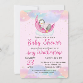 Invitación Bebé pequeño pingüino rosado Baby Shower