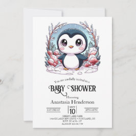Invitación Bebé Pingüino Encantado: Baby Shower Sencillo