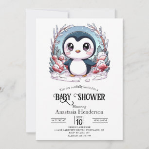 Invitación Bebé Pingüino Encantado: Baby Shower Sencillo