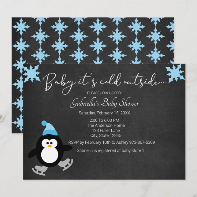 Invitación Bebé pingüino fresco fuera de Baby Shower (Anverso / Reverso)