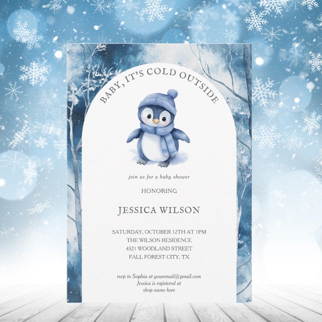 Invitación Bebé pingüino lindo hace frío fuera de Baby Shower (Subido por el creador)