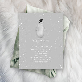 Invitación Bebé Pingüino Neutral Gray Baby Shower