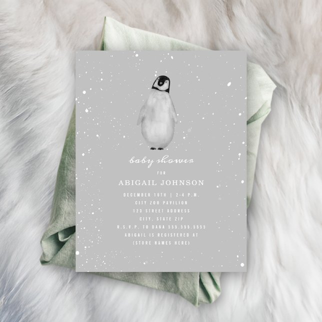 Invitación Bebé Pingüino Neutral Gray Baby Shower (Subido por el creador)