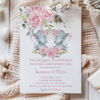 Bebé Pink Floral Cute Elephants Baby Shower