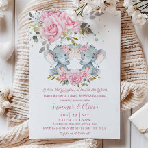 Bebé Pink Floral Cute Elephants Baby Shower