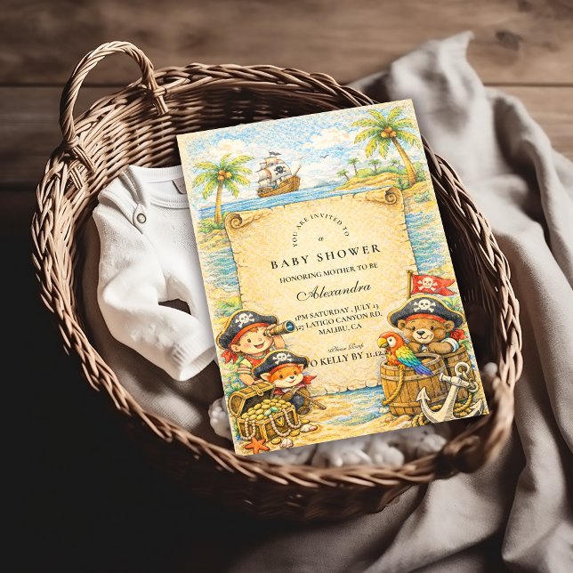 Invitación Bebé Pirata de la Ducha del Tesoro Dorado (Subido por el creador)