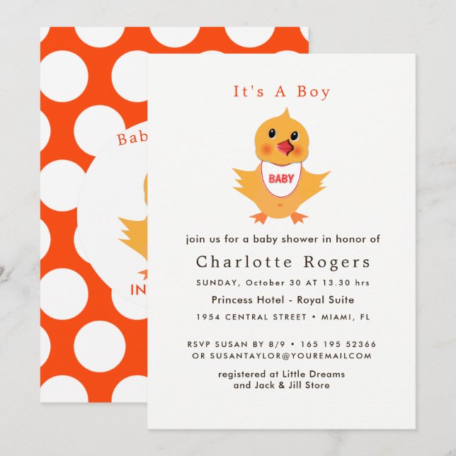Invitación Bebé Pollo Amarillo Chick Cute Baby Shower (Anverso / Reverso)