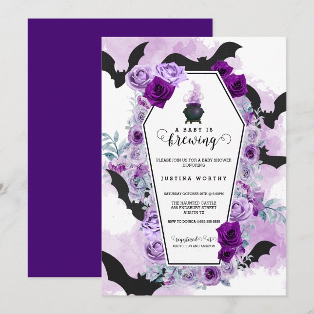 Invitación Bebé prepara Baby Shower de Halloween (Anverso / Reverso)