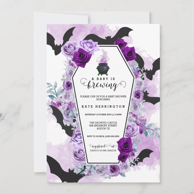 Invitación Bebé prepara Baby Shower de Halloween (Anverso)