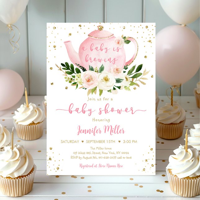 Invitación Bebé prepara Baby Shower de té de oro rosado (Subido por el creador)