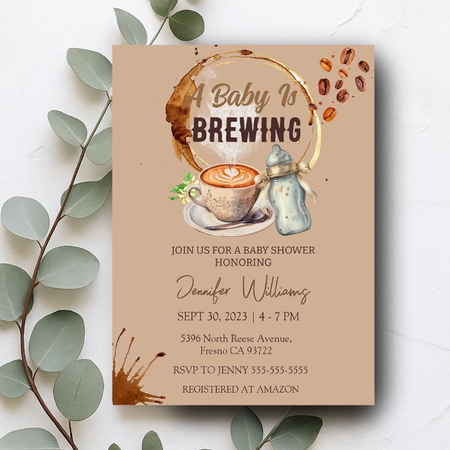 Invitación Bebé prepara café Baby Shower (Baby is Brewing Coffee Baby Shower Invitation)