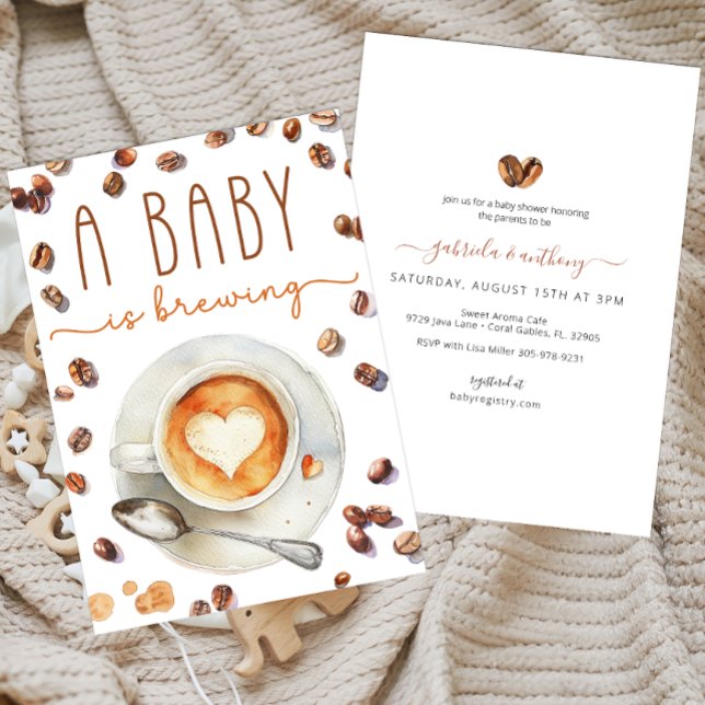 Invitación Bebé prepara café Baby Shower | Acuarela (A Baby Is Brewing Baby Shower Invitation)