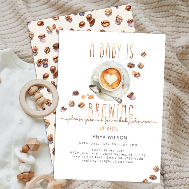 Invitación Bebé prepara café Baby Shower | Editable (A Baby Is Brewing Baby Shower)