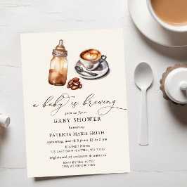 Invitación Bebé prepara café género Baby Shower neutro