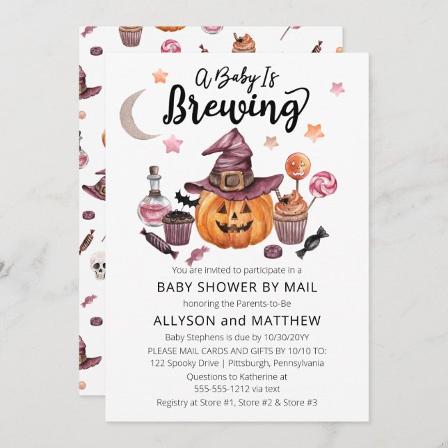 Invitación Bebé prepara ducha de Halloween por correo (Anverso / Reverso)