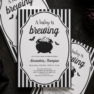 Invitación Bebé preparando la fiesta de Halloween para el beb