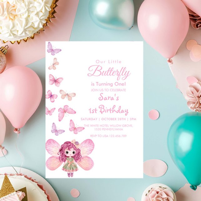 Invitación bebé primer cumpleaños Fiesta de mariposa LItlle (Subido por el creador)