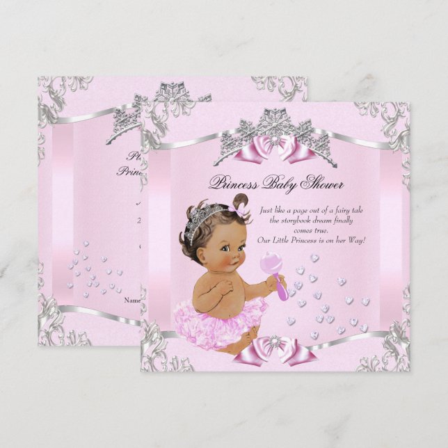 Invitación Bebe Princesa Bonita Ducha de Bebé Tutú Rosa Moren (Anverso / Reverso)