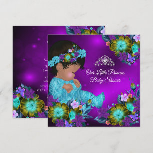Invitación Bebé Princesa Cumpleaños Azul Teal Morado Niña Étn