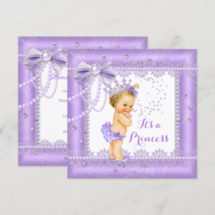 Invitación Bebé princesa Cumpleaños Lazo Morado Encaje Rubí R