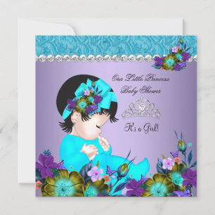 Invitación Bebé Princesa Cumpleaños Niña Azul Teal Púrpura 3