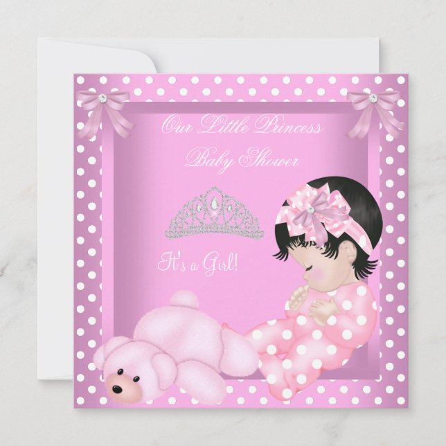 Invitación Bebé Princesa Cumpleaños Niña Rosa Lunares 2 (Anverso)
