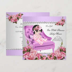 Invitación Bebé Princesa Ducha Niña Rosas Rosadas Lavanda 2