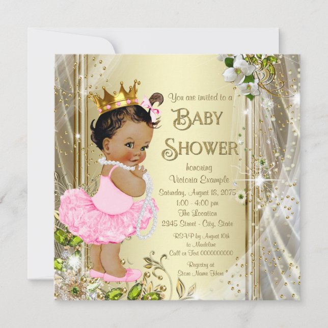 Invitación Bebé Princesa Pink Gold Étnico Tutu Shower (Anverso)