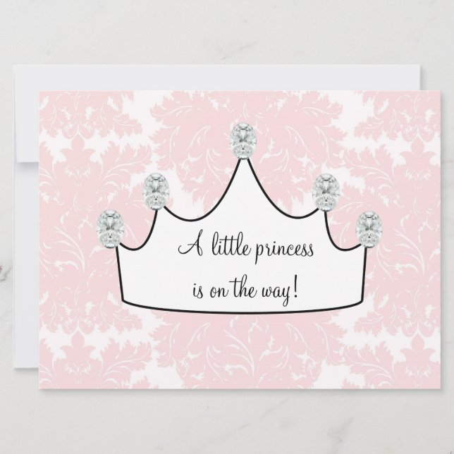 Invitación Bebé princesa Shower Rosa Damask (Anverso)