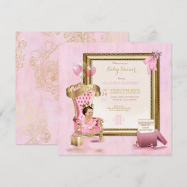 Invitación Bebé Princesa Tutu Corona Dorada Rosa Real