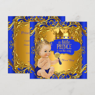 Invitación Bebé Príncipe Real Fiesta de Baby Shower Azul Dora