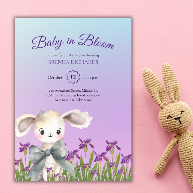 Invitación Bebé púrpura en Baby Shower acuarela en flor (Subido por el creador)