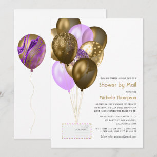 Invitación Bebé púrpura y dorado o baby shower por correo