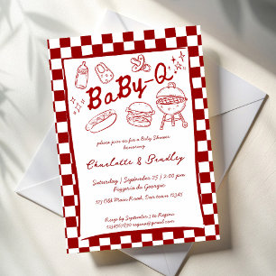 Invitación Bebé q barbacoa rojo a cuadros baby shower