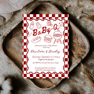 Invitación Bebé q barbacoa rojo a cuadros baby shower