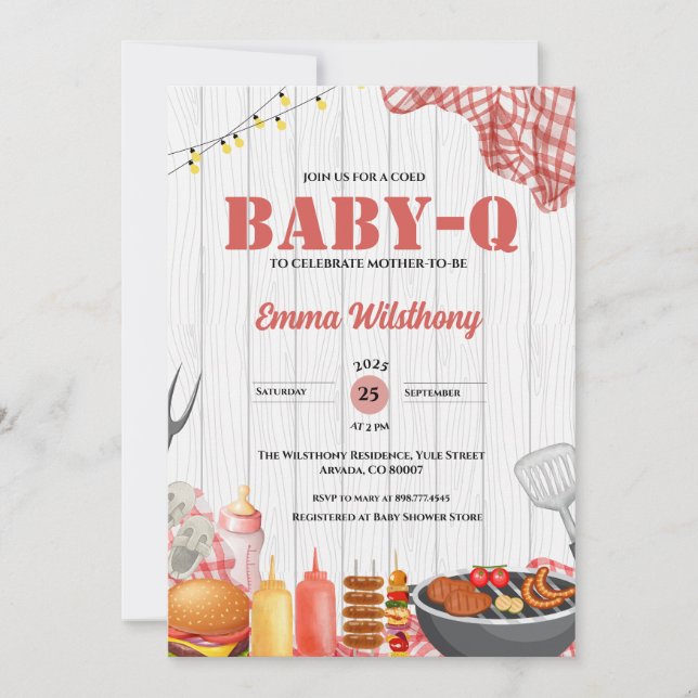Invitación Bebé-Q Chica Baby Shower Rústico BBQ contracorrien (Anverso)