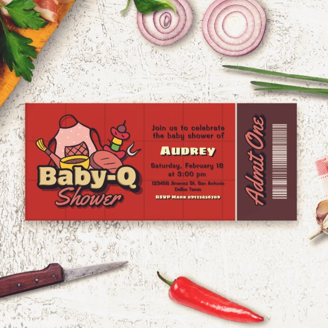 Invitación Bebé-Q en la ducha - Boleto de barbacoa (Baby-Q Shower - Barbeque Ticket Invitation)