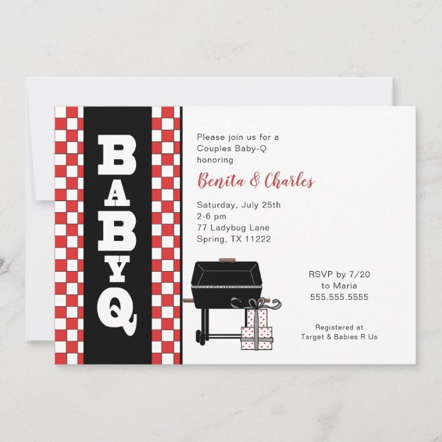 Invitación Bebé Q Shower, parejas BBQ ducha bebé (Anverso)