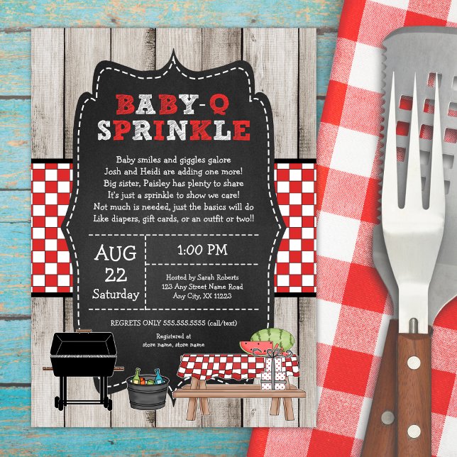 Invitación Bebé Q Sprinkle, madera rústica BBQ ducha bebé (Subido por el creador)