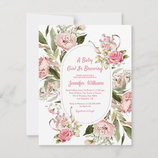 Invitación bebé que prepara té botánico fiesta de bebé ducha (Anverso)