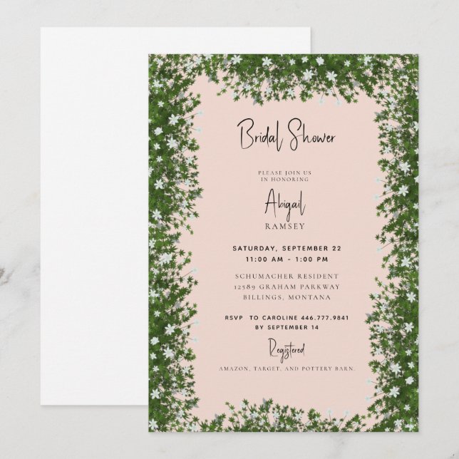 Invitación Bebé respira ducha de novia en Rubor (Anverso / Reverso)