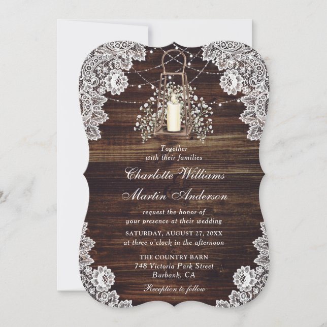 Invitación Bebé respira hilo de madera y ilumina a Boda de li (Anverso)