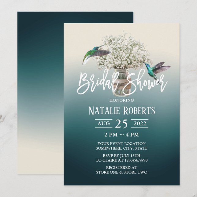 Invitación Bebé respira y ama a los pájaros ducha Verde azula (Anverso / Reverso)