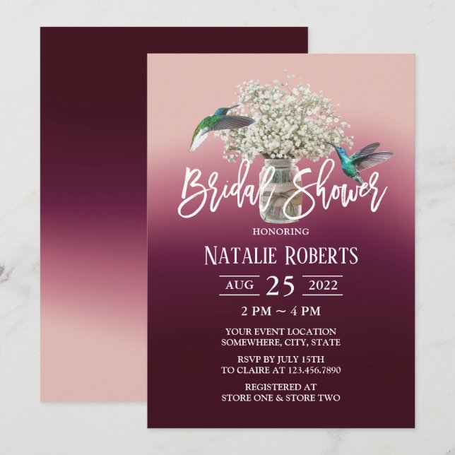 Invitación Bebé respira y ama a los pájaros Vino ducha de nov (Anverso / Reverso)