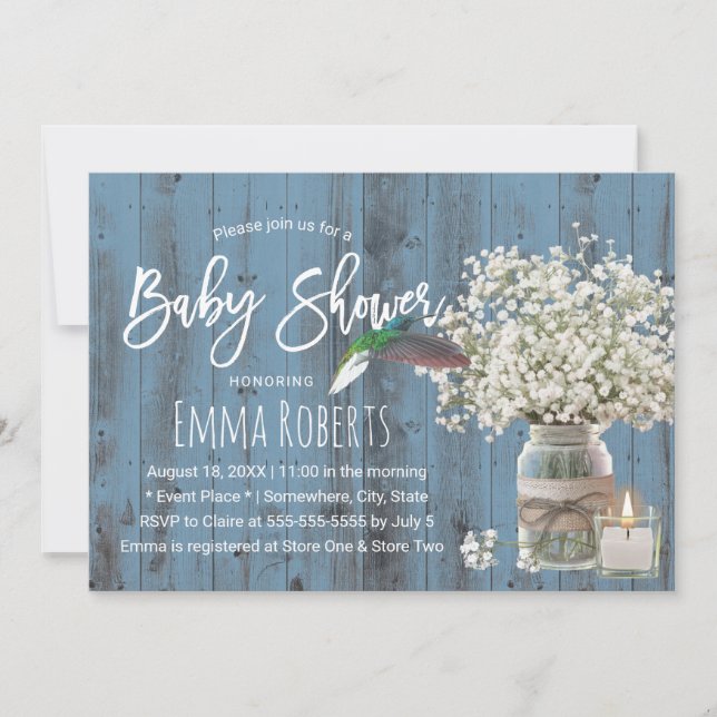 Invitación Bebé respira y colibrí azul turbio Baby Shower (Anverso)