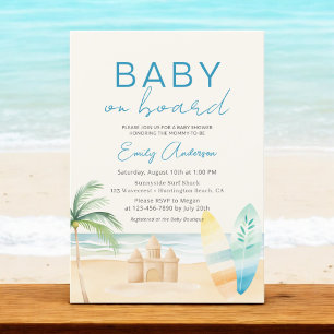Invitación Bebé retro a bordo de la ducha de playa