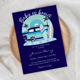 Invitación Bebé retro azul a bordo del Baby Shower de verano