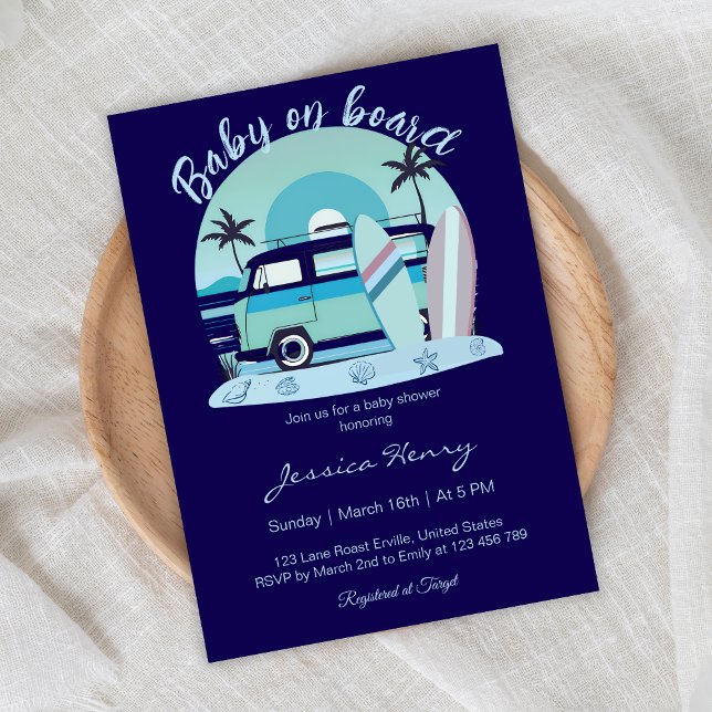Invitación Bebé retro azul a bordo del Baby Shower de verano (Subido por el creador)