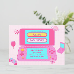 Invitación Bebé retro de caza rosa